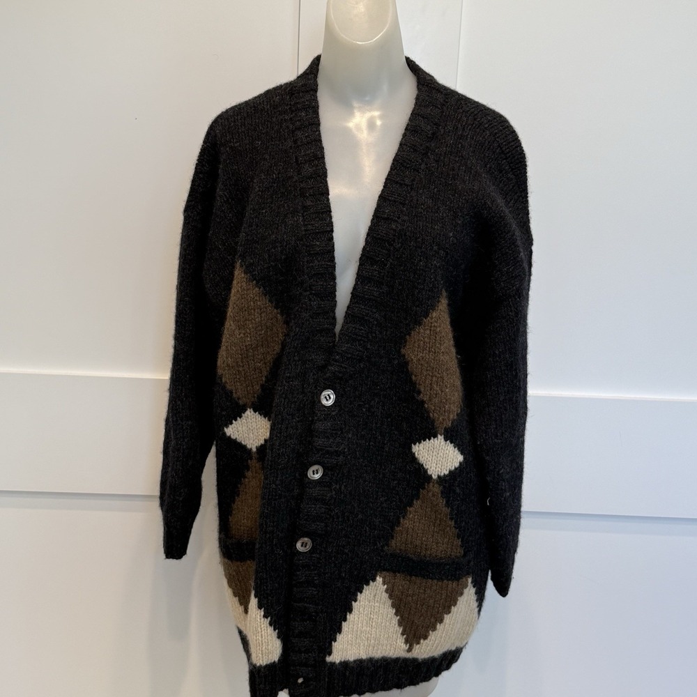 BASCO All American Sportswear Hand Knit Argyle Cardigan Sweater MPreppy 1980's
